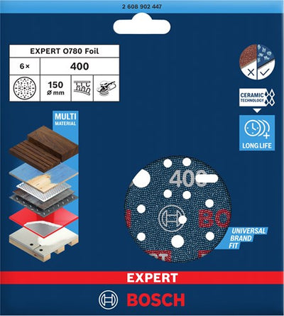Bosch Zubehör Expert Schleifscheibe O780 mit Folienträger, 150 mm, G400, 6x - 2608902447