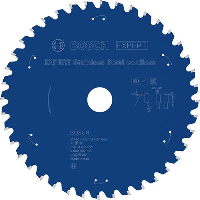 Bosch Zubehör Expert Akku-Kreissägeblatt aus Edelstahl | 160 x 1,6 1,3 x 20 mm | t40 - 2608902135