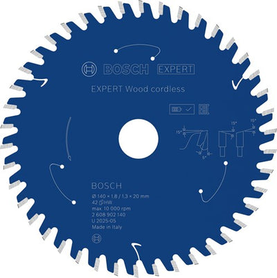Bosch Zubehör Expert Holz Akku-Kreissägeblatt | 140 x 1,8 1,3 x 20 mm | t42 - 2608902140