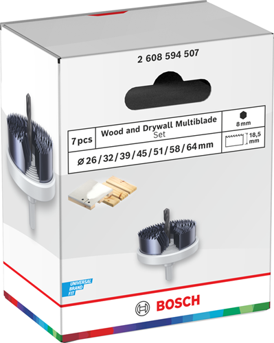 Bosch Zubehör Lochsägen-Set für Holz und Gipskarton | 26; 32; 39; 45; 51; 58; 64 x 18,5 mm – 2608594507