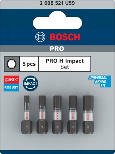 Imp Bosch Zubehör Pro H Act Bits | h3 | h4 | h5 (x2) | h6 | 25mm | 5 Stück - 2608521h59