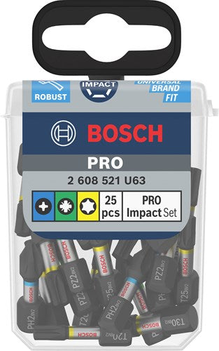 Imp Bosch Zubehör Pro Act Schraubendreher-Bit-Set | ph2 (x5) | pz2 (x5) | t20 (x5) | t25 (x5) | t30 (x5) | 25mm | 25 Stück - 2608521u63