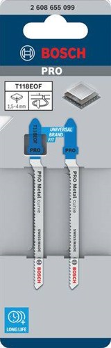 Bosch – Stichsägeblatt – T118EOF – Pro Metal Curve – 83 mm – für Kurven und Kurven – 2 Stück
