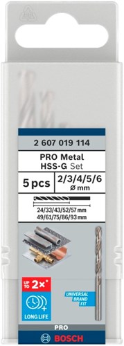 Bosch Zubehör Pro Metal HSS-G Spiralbohrer-Set | 5-teilig - 2607019114