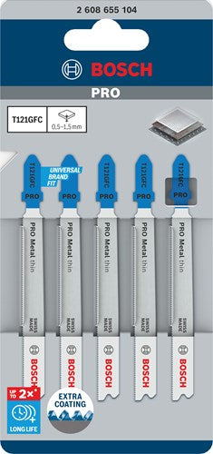 Bosch Zubehör Pro Metal Thin T121GFC Stichsägeblatt | 92mm | 5-teilig - 2608655104