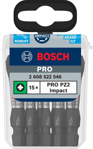 Bosch Zubehör Pro Pozidriv Schlagschrauberbit | pz2 | 55mm | 15 Stück - 2608522546