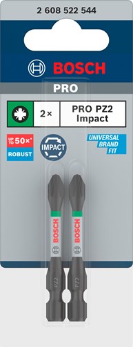 Bosch Zubehör Pro Pozidriv Schlagschrauberbit | pz2 | 55mm | 2 Stück - 2608522544