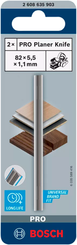 Bosch Zubehör Pro Hobelmesser HM, 82 x 5,5 x 1,1 mm, 2x für Bosch Hobelmaschinen GHO und Pho | 2608635350 - 2608635903 - afbeelding 1