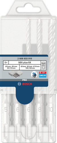 Bosch Zubehör Pro SDS Plus-5x Hammerbohrer-Set | 5 6 6 8 10 mm | 7-teilig - 2608707246