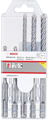 Bosch Zubehör Pro SDS Plus-5x Hammerbohrer-Set | 5 6 6 8 10 mm | 5 Stück - 2608833910