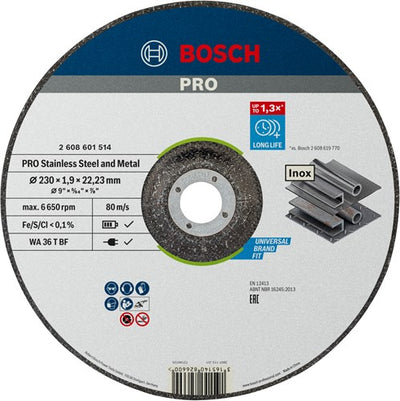 Bosch Zubehör Pro Edelstahl- und Metallgebundene Trennscheibe | 230 x 1,9 x 22,23 mm | mit vertiefter Mitte - 2608601514