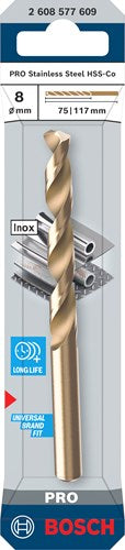 Bosch Zubehör Pro Edelstahl-Metallbohrer HSS-CO | Di 338 | 8 x 75 x 117 mm – 2608577609