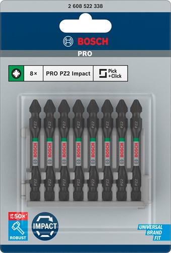Bosch Zubehör Schraubbit Zweiseitige Schlagkontrolle PZ2, 65 mm 8x - 2608522338