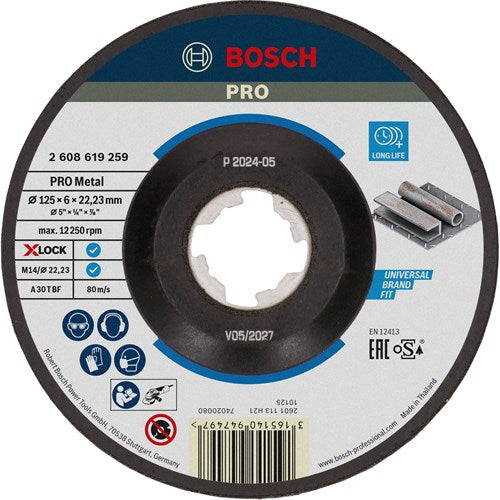Bosch Zubehör X-Lock Schleifscheibe Expert für Metall 125x6x22,23mm, gebogen - 1 Stück - 2608619259