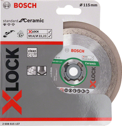 Bosch Zubehör X-Lock Diamantscheibe Standard für Keramik 115 x 22,23 x 1,6 x 7 mm – 1 Stück – 2608615137