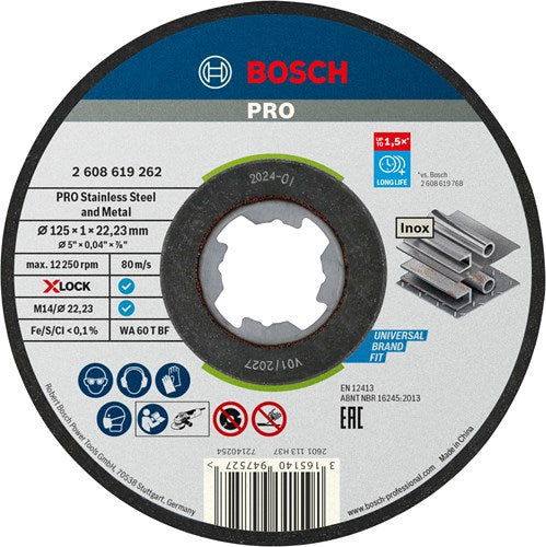 Bosch Zubehör X-Lock Schleifscheibe Standard für Edelstahl 125x1x22,23mm, gerade - 25 Stück - 2608619262