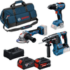 Bosch blaues 3-teiliges Kombiset GSR 18V-65 Akku-Bohrschrauber, GBH 18V-26 Bohrhammer, GWS 18V-11 Winkelschleifer, 2x GBA 18V 5,0Ah-5,5Ah – 0615A500aj