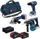 Bosch blaues 3-teiliges Kombiset GSR 18V-65 Akku-Bohrschrauber, GBH 18V-26 Bohrhammer, GWS 18V-11 Winkelschleifer, 2x GBA 18V 5,0Ah-5,5Ah – 0615A500aj