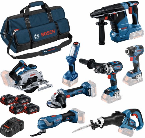 Bosch Blue 8 Werkzeugsatz 18V | Kombipaket 4 x 5,0 Ah + Ladegerät | im Beutel - 0615a5004a