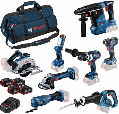 Bosch Blue 8 Werkzeugsatz 18V | Kombipaket 4 x 5,0 Ah + Ladegerät | im Beutel - 0615a5004a