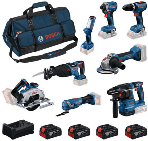 Bosch Blue 8 Werkzeugsatz 18V | Kombipaket 4 x 5,0 Ah + Ladegerät | im Beutel - 0615v00061