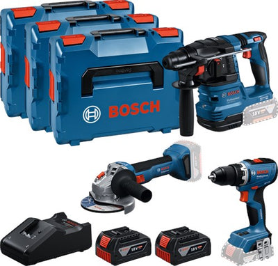 Bosch Blue Battery Toolkit 3 Toolkit 18 V (2x GBA 18 V 5,0 Ah, Ladegerät Gal 18 V-40, GSR 18 V-65, GBH 18 V-22, GWS 18 V-8) – 0615a5009g