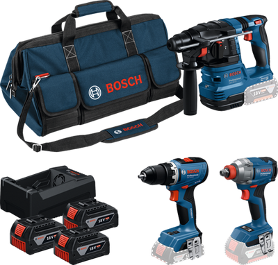 Bosch Blue Battery Toolkit 3 Toolkit 18 V GSR 18 V-65 + GDX 18 V-285 + GBH 18 V-22 | 3x GBA 18V 5,0Ah + Ladegerät Gal 12V-18V-80 - 0615A50093
