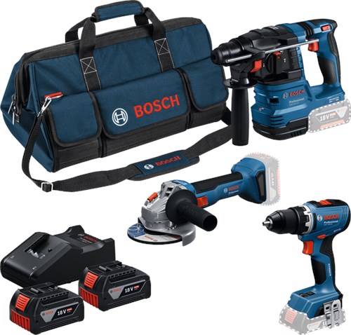 Bosch Blue Battery Toolkit 3 Toolkit 18 V GSR 18 V-65 + GWS 18 V-8 + GBH 18 V-22 | 2x GBA 18V 4,0Ah + Ladegerät Gal 18V-40 - 0615A50094
