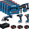 Bosch blauer Akku-Werkzeugsatz 4-fach 18 V | gsr 18v-65 + gdx 18v-285 + gbh 18v-26 + gws 18v-11 | + 2x GBA 18V 5,0Ah + 1x ExBA 18V 5,5Ah + Ladegerät - 0615a500bj