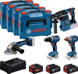 Bosch blauer Akku-Werkzeugsatz 4-fach 18 V | gsr 18v-65 + gdx 18v-285 + gbh 18v-26 + gws 18v-11 | + 2x GBA 18V 5,0Ah + 1x ExBA 18V 5,5Ah + Ladegerät - 0615a500bj - afbeelding 1