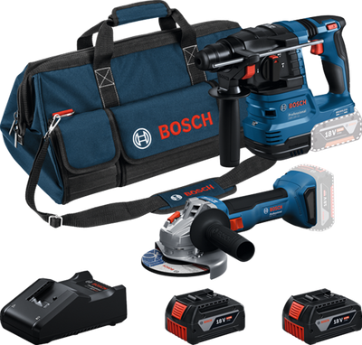 Bosch blauer Akku-Werkzeugsatz Kombipack 18 V GWS 18 V-8 + GBH 18 V-22 | 2x GBA 18V 4,0 Ah + Ladegerät Gal 18V-40 - 0615V0003C