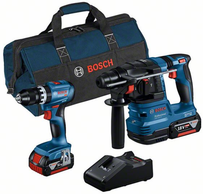 Bosch blau | Kombipaket | gsb 18v-45 + gbh 18v-22 | 18v | 2 x 4,0 Ah + Ladegerät | im Beutel - 0615a50039