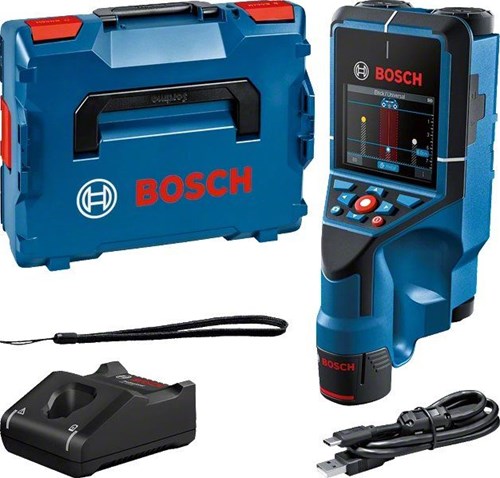 Bosch professional d-tect 200 c – Rohrsuchgerät – inklusive 1x Akku 12V GBA 2,0 Ah – USB-C-Kabel – Handschlaufe – L-Boxx