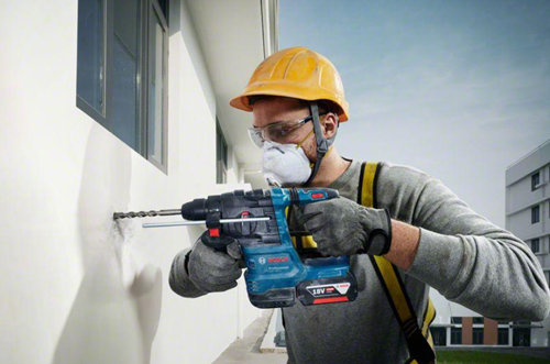 Bosch Blue GBH 18V-22 Akku-Bohrhammer + Staubabsaugung GDE 18V-12 | ohne Akkus und Ladegerät | in L-Boxx - 0611924004