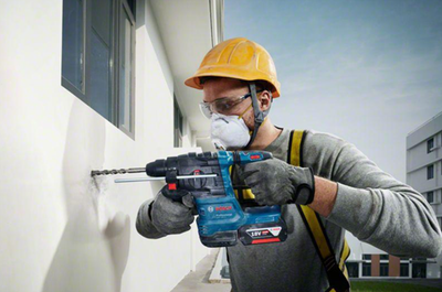 Bosch Blue GBH 18V-22 Akku-Bohrhammer + Staubabsaugung GDE 18V-12 | ohne Akkus und Ladegerät | in L-Boxx - 0611924004