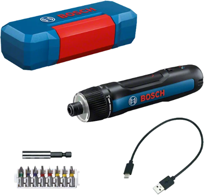 Bosch Blue Go 3 Akkuschrauber | inklusive Akku und Ladegerät | im Koffer + 8-teiliger Schraubendreher-Bitsatz - 06019h2201