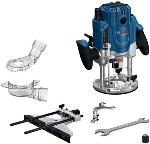 Bosch Blue Gof 20-12 Oberfräse | inkl. Passfeder, Parallelanschlag, 2x Spannzange, 2x Staubadapter, Rollenführung - 0601627221