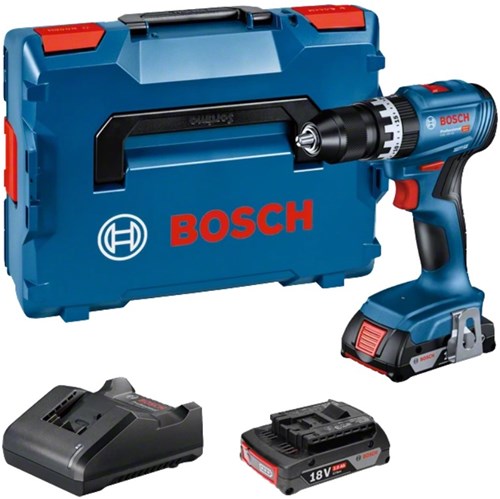 Bosch blauer Akku-Schraub- und Schlagbohrschrauber GSB 18V-45 | 2 x 2,0 Ah Akku + Ladegerät | in L-Boxx - 06019k3303