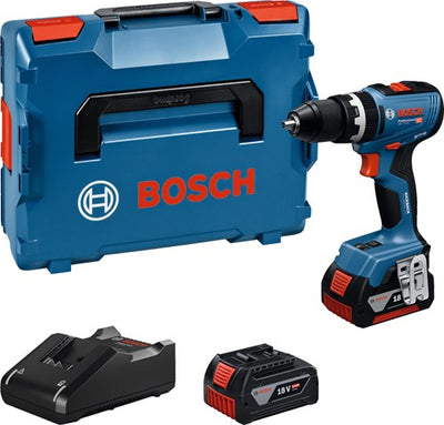 Bosch Blue GSB 18V-65 Akku-Schlagbohrschrauber | 2x GBA 18v 5,0 Ah gal 18v-40 Ladegerät – 06019n3303