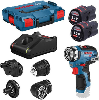 Bosch blauer Akku-Bohrschrauber GSR 12V-35 FC + Aufsätze | 2x 3,0-Ah-Batterien | in L-Boxx - 06019h3000