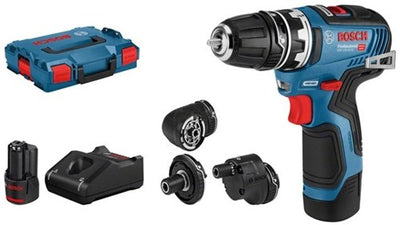 Bosch blauer Akku-Bohrschrauber GSR 12V-35 FC + Aufsätze | 2x 3,0-Ah-Batterien | in L-Boxx - 06019h3000