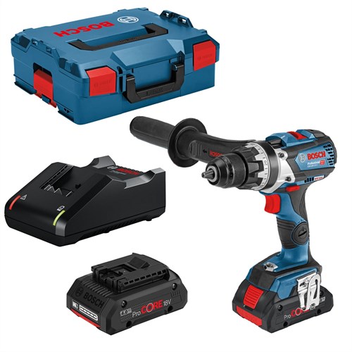 Bosch Blue GSR 18 V-110 C – 18 V Li-Ionen-Akku-Bohr-/Schraubendreher-Set (2 x 4,0 Ah Akku) in L-Box – 06019 G010 A