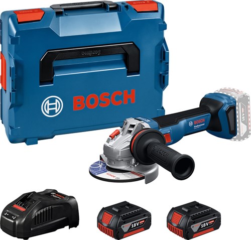 Bosch Blue GWS 18V-11 Akku-Winkelschleifer | inklusive 2x GBA 18V 5,0 Ah gal 1880 CV Ladegerät – 06019n4103