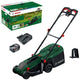 Bosch grüner Akku-Rasenmäher Rotak 18V-32 | inkl. 1 x 18-V-Li-Ionen-Akku (4,0 Ah) + AL18V-44-Ladegerät + Mulchstecker – 06008b9p00