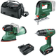 Bosch grüner Akku-Werkzeugsatz Kombipack Easydrill 18V-40 + EasySaw 18V-70 + EasySander 18V-8 | inklusive 1x 18V 2,5 Ah + Ladegerät | im Beutel - 0615a500aa