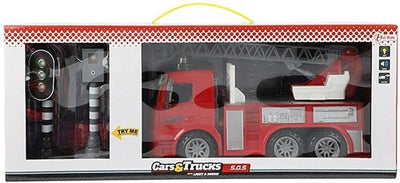 Toi-Toys Fire Brigade Car Aerial Platform mit Ampel und Blitzpol