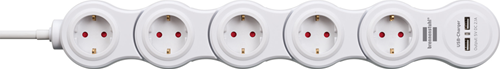 Brennerstuhl Vario-Steckdose mit USB 5-fach weiß, 1,4m h05vv-f 3g1,5 - 1155350210
