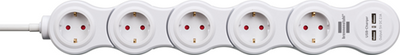 Brennerstuhl Vario-Steckdose mit USB 5-fach weiß, 1,4m h05vv-f 3g1,5 - 1155350210