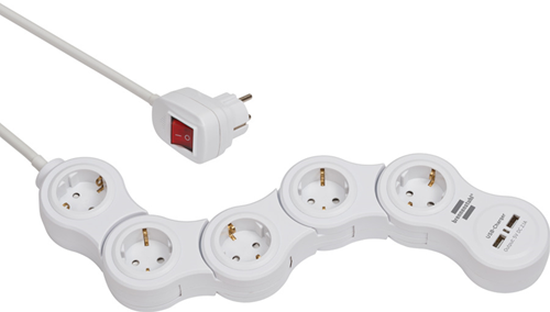 Brennerstuhl Vario-Steckdose mit USB 5-fach weiß, 1,4m h05vv-f 3g1,5 - 1155350210
