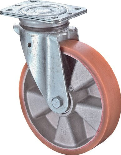 Bs-Rollenrolle | Rad-d. 200 mm Tragkraft 600 kg | mit Schraubplatte | Guss-Polyurethan-Radreifen | 1 Stück - n100.b90.203 n100.b90.203